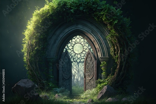 Isolated green nature environment portal doors