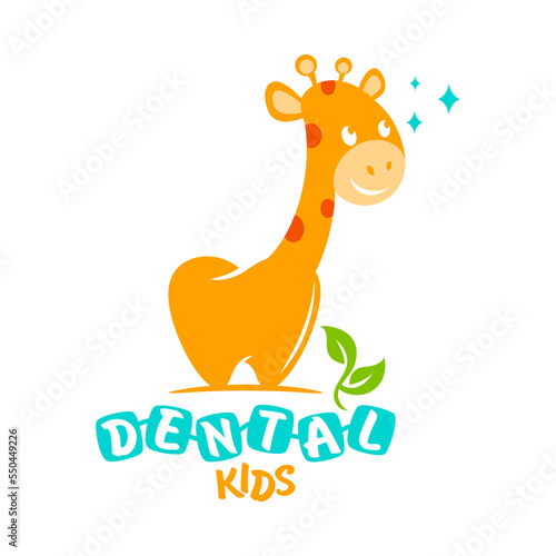 Modern tooth giraffe pediatric dentistry logo
