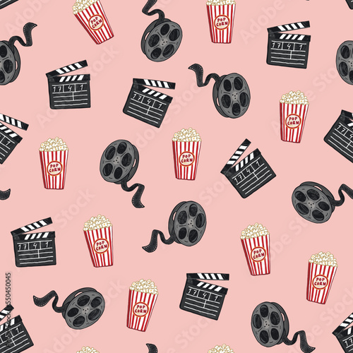 Cinema elements vector seamless pattern.