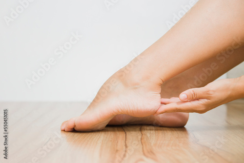 Wallpaper Mural The dry skin on the heel is cracked. Closeup dehydrated skin on the heels of female feet. Treatment concept with moisturizing creams and exfoliation for healing wounds and pain when walking. Torontodigital.ca