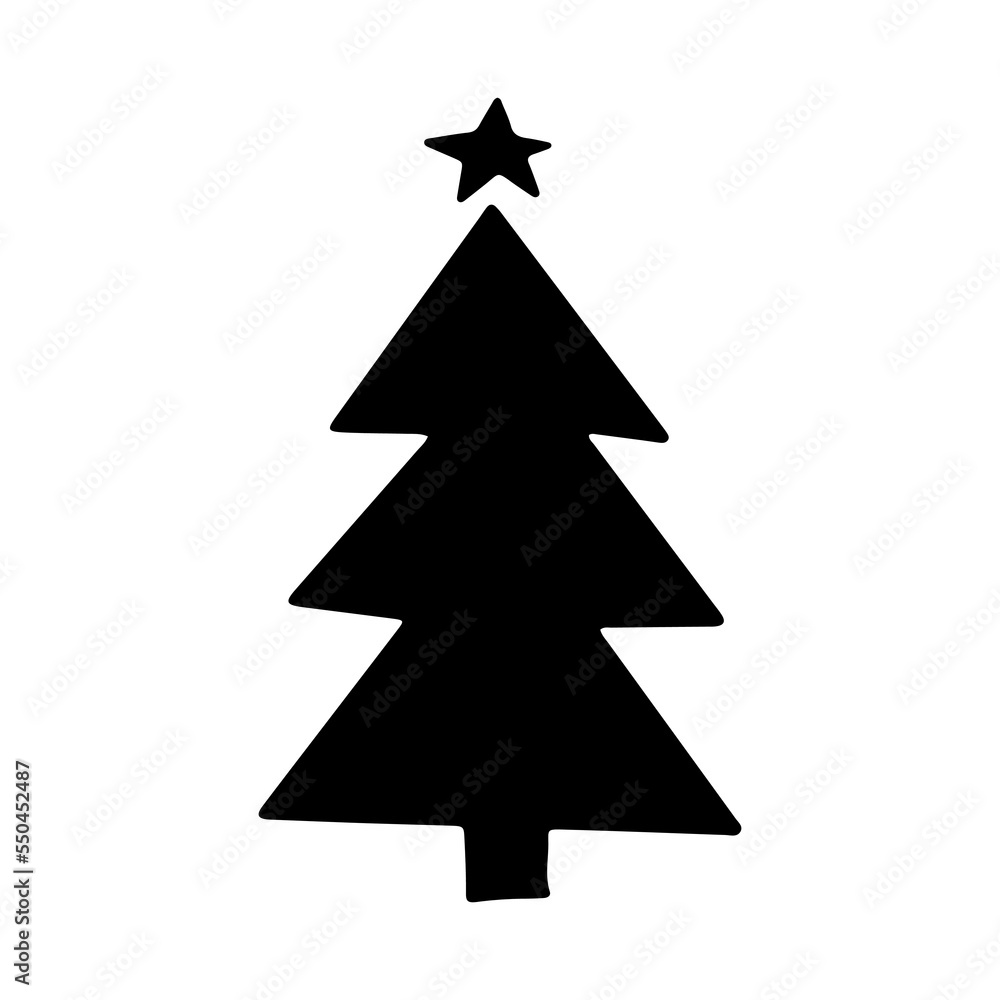 Christmas tree in doodle style. Hand drawn sketch of a Christmas tree. Vector illustration. Isolated on a white background. Illustration for graphics, website, logo, icons, postcards Christmas tree in doodle style. Hand drawn sketch of a Christmas tree. Vector illustration. Isolated on a white background. Illustration for graphics, website, logo, icons, postcards