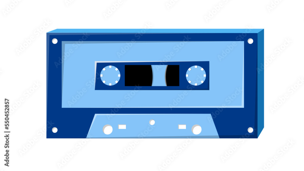 Old retro vintage blue music audio cassette for audio tape recorder with magnetic tape from 70s, 80s, 90s. isometry icon. Vector illustration