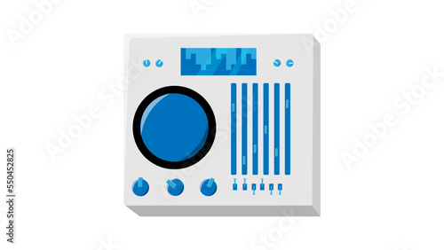 Old retro isometry vintage white audio music equipment vinyl dj board with sliders and cranks and buttons from the 70s, 80s, 90s. Vector illustration