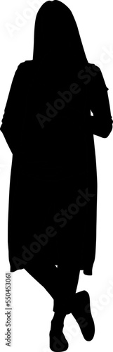 Silhouette of a pregnant woman standing with her hands on her belly. Vector flat style illustration isolated on white. Full-length view