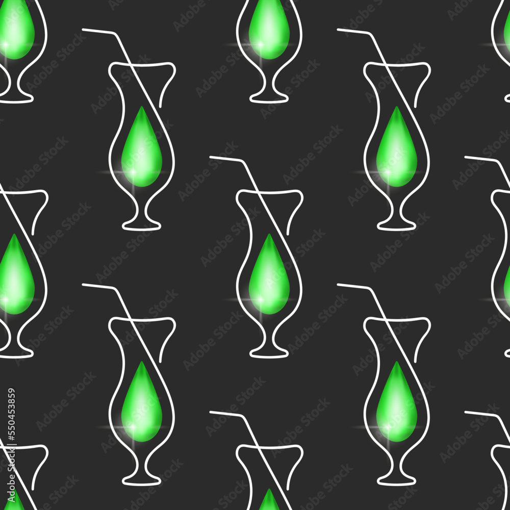 Alcohol cocktail in hurricane glass seamless pattern. Minimalist trendy contemporary design. Best for textile, wallpapers, wrapping paper, package and bar decoration.