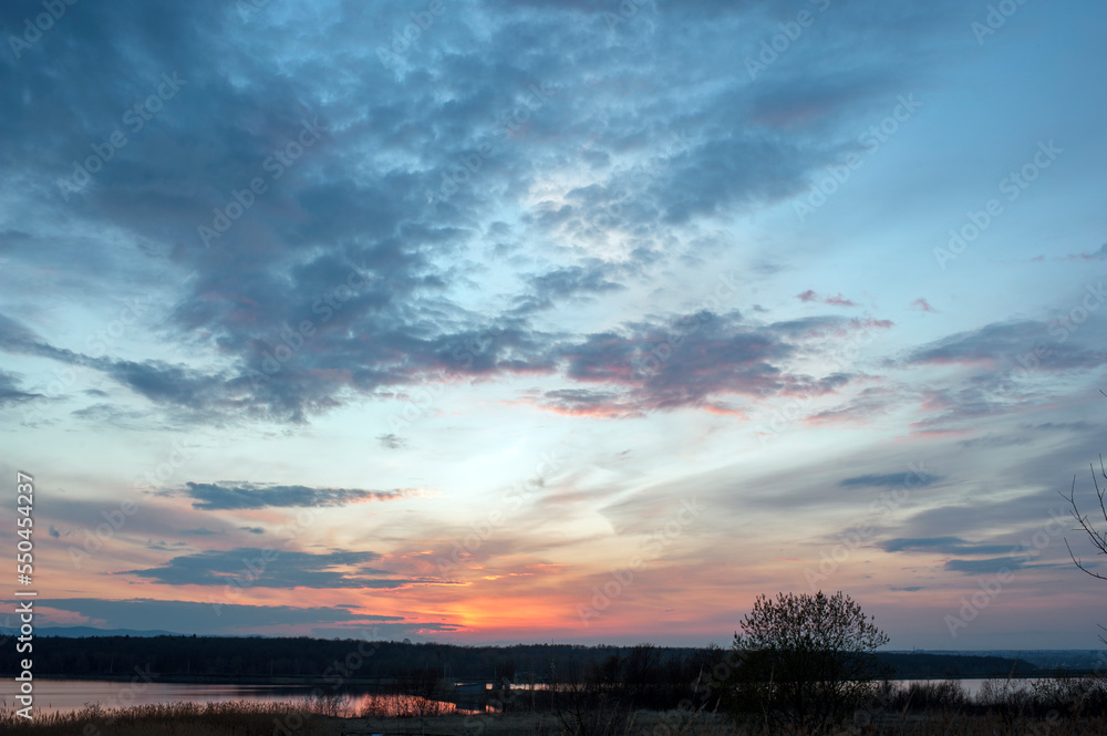 beautiful sunrise on the autumn lake