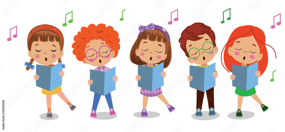 Cartoon group of children singing in the school choir Cartoon group of children singing in the school choir