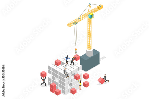 3D Isometric Flat  Conceptual Illustration of Strategy Formation