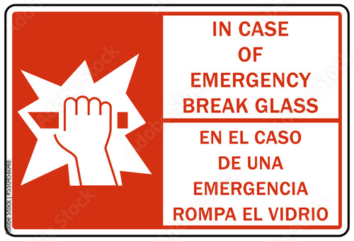 In case of emergency break glass sign and label