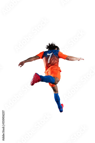 Soccer player play with soccerball during a football match