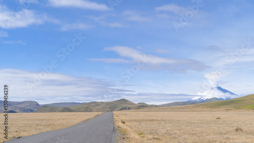South America natural landscape with mountains, blue sky, green meadows, national park