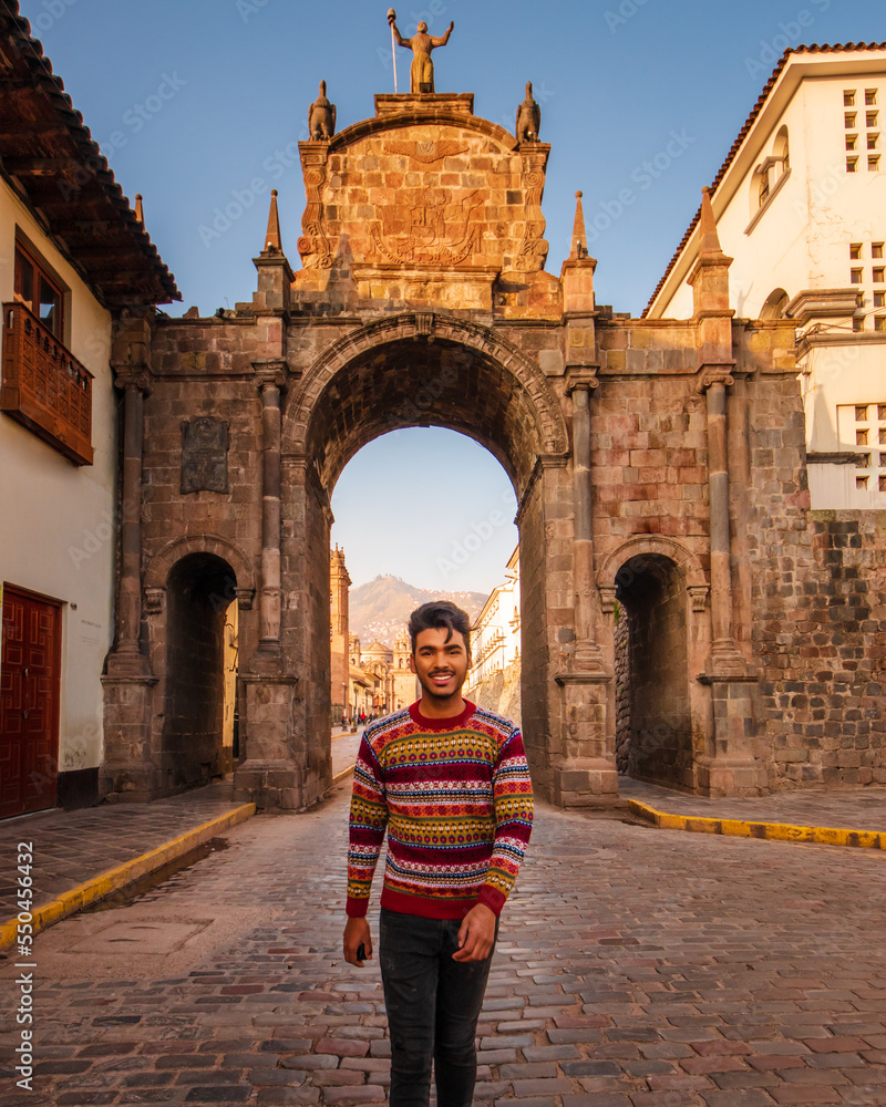 person standing in front of the old church colonial peru cusco