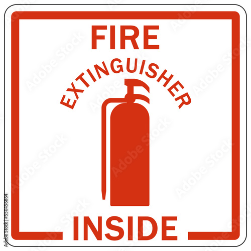 Fire extinguisher inside sign and labels