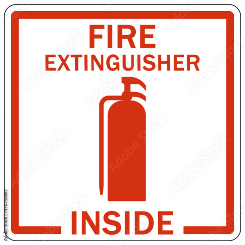 Fire extinguisher inside sign and labels