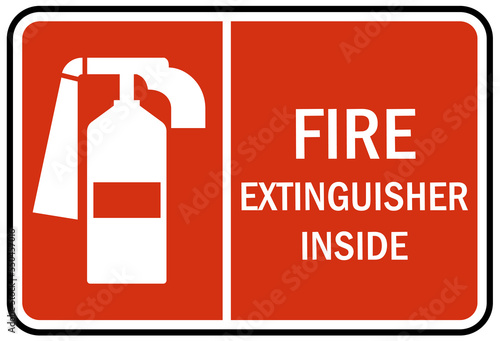 Fire extinguisher inside sign and labels