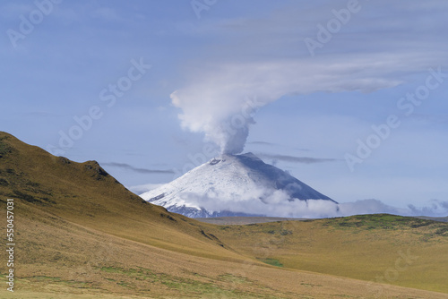Cotopaxi volcano, yellow alert, volcanic activity with presence of ash
