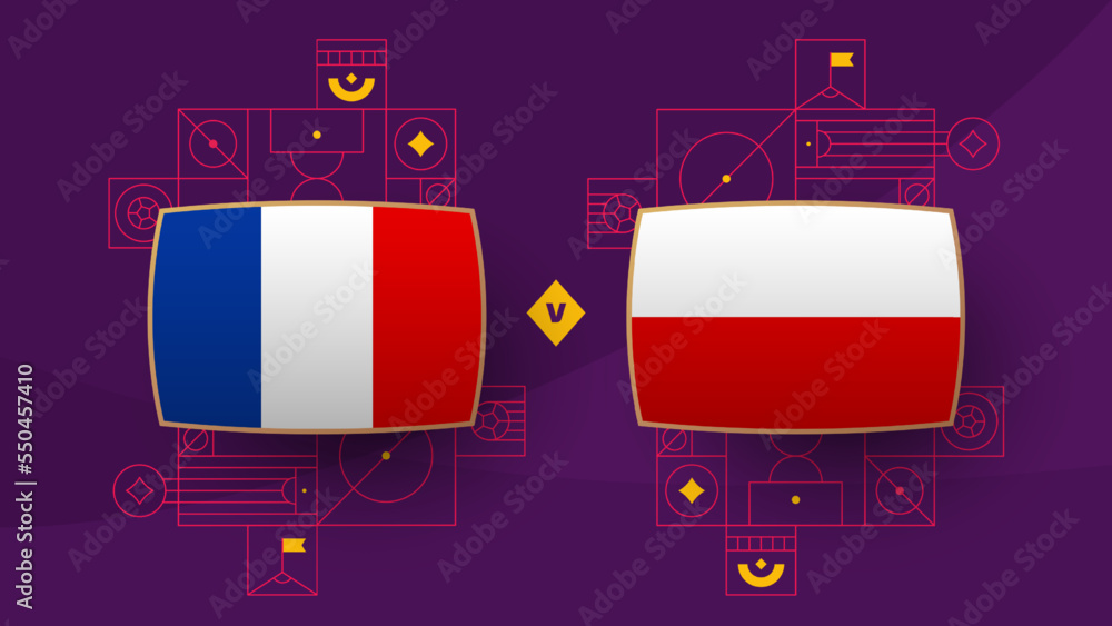 france poland playoff round of 16 match Football 2022. Qatar cup 2022 World Football championship match versus teams intro sport background, championship competition poster, vector illustration - obrazy, fototapety, plakaty 