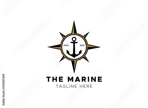 marine retro emblems logo with anchor, anchor logo - vector