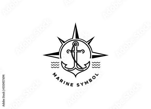 marine retro emblems logo with anchor, anchor logo - vector