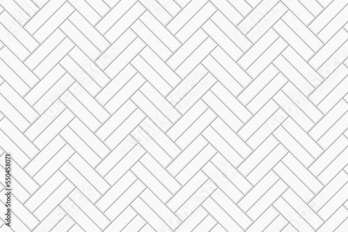 White double herringbone tile seamless pattern. Metro stone or ceramic brick wall background. Kitchen backsplash texture. Shower, bathroom or toilet floor surface. Vector flat illustration