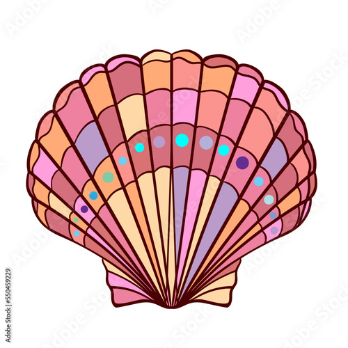 Bright decorative element shell in stained glass style good decor for travel design, holidays, postcards, textiles