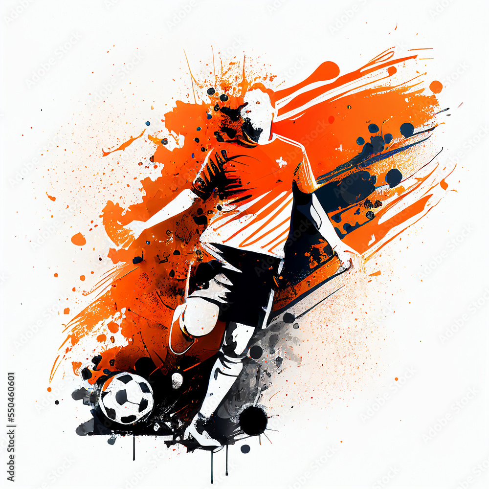 Obraz premium Dutch national football player. Netherlands soccer team. Dutch soccer poster. Abstract Netherlands football background