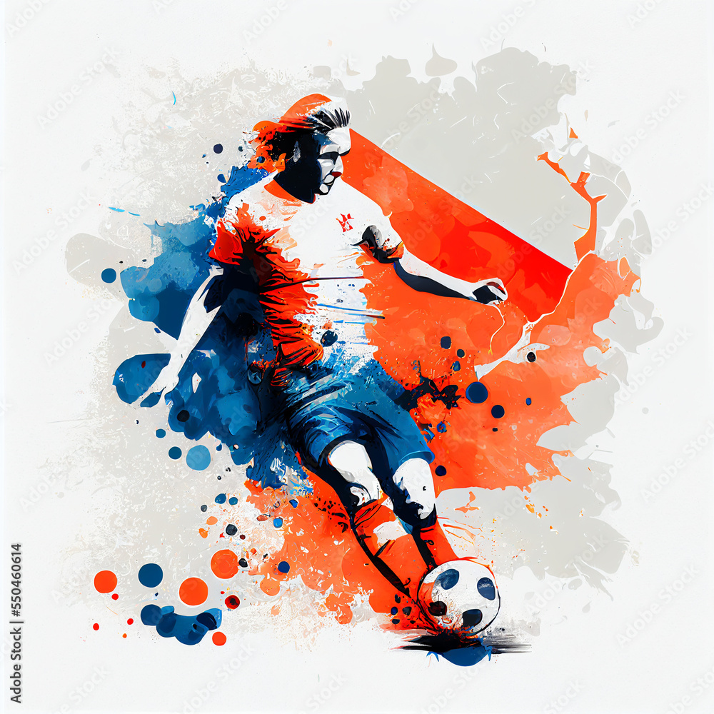 Dutch national football player. Netherlands soccer team. Dutch soccer poster. Abstract Netherlands football background