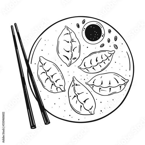 Hand drawn traditional Asian dumplings