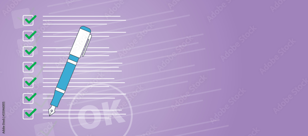 Marking on checklist box with approval symbol in vector illustration. Checklist concept with copy space. Marking on checklist box with approval symbol in vector illustration. Checklist concept with copy space.