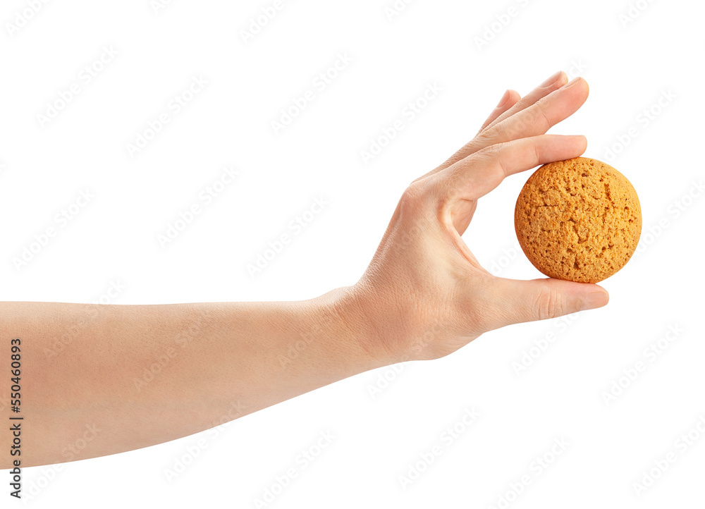 oat cookie in hand path isolated on white oat cookie in hand path isolated on white