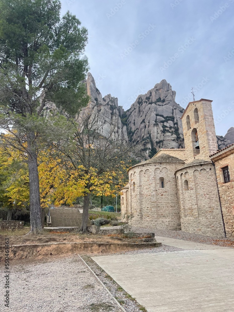 Autumn in the mountains. Montserrat national park. Ermita de Santa Cecilia.