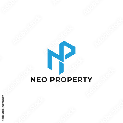 Abstract initial letter NP or PN logo in blue color isolated in white background applied for property company logo also suitable for the brands or companies have initial name PN or NP.
