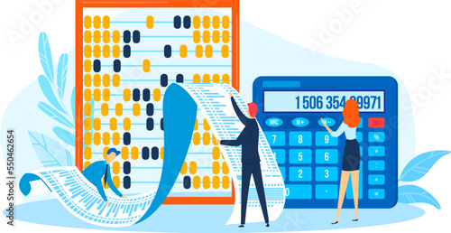 Abacus, calculator for business, vector illustration. People character make financial calculate, office calculation design for person character.