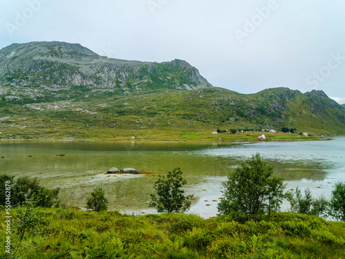 lake in the mountains , image taken in Lofoten islands, norway , scandinavia, , europe , image taken in Lofoten Islands, Norway, Scandinavia, North Europe