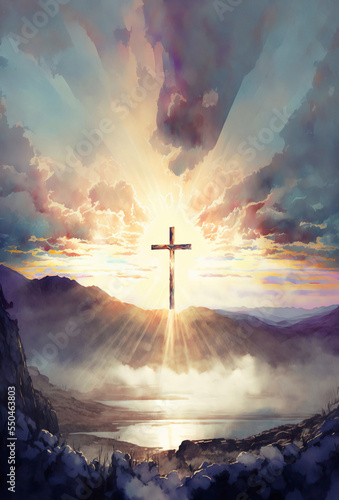 Spiritual illustration jesus cross christianity background art crucifix god
religion artwork religious landscape biblical spirit light star sunlight 
symbolic faith holy bible church easter christmas