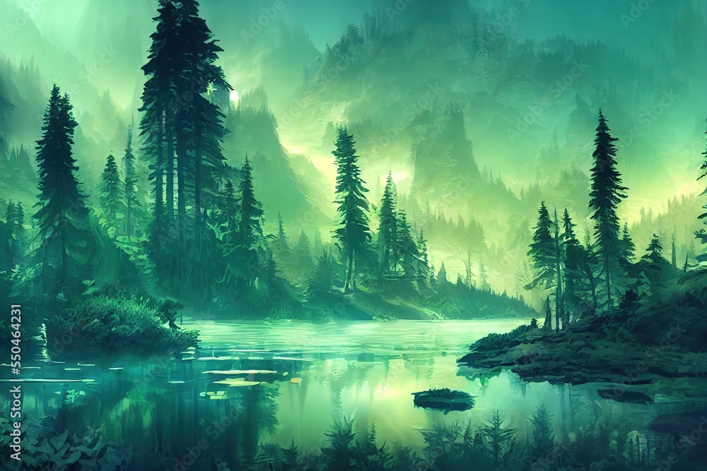 Lake inside the Deep Forest. Video Game's Digital CG Artwork, Concept ...