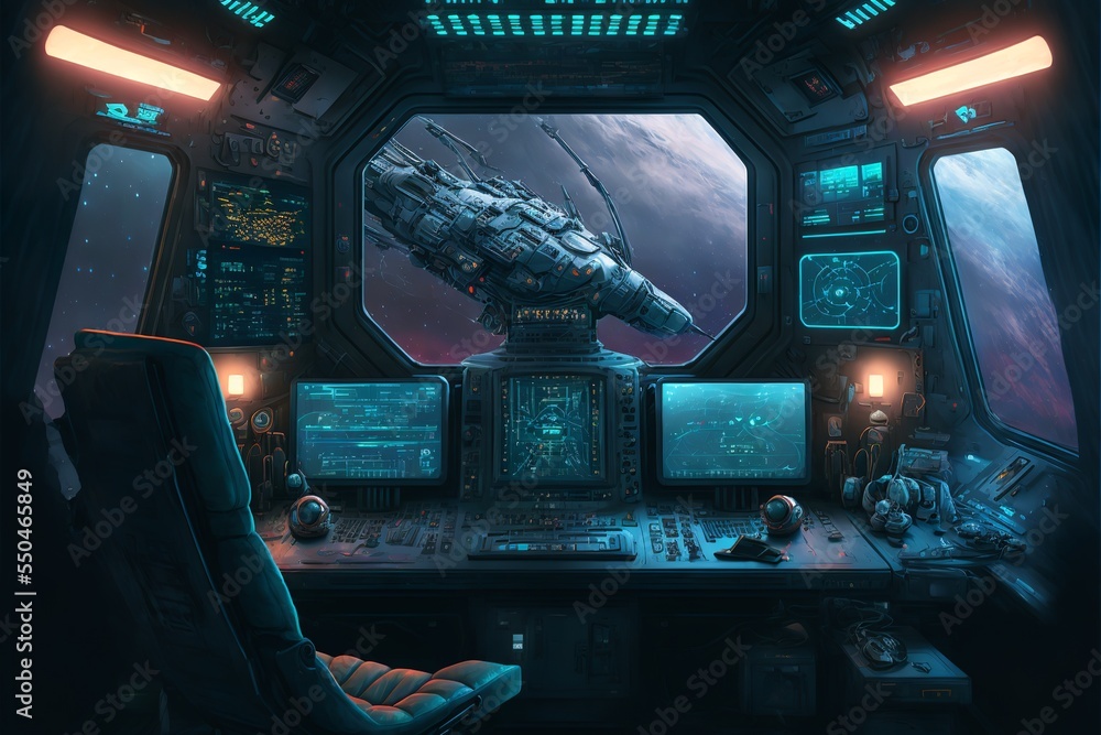Futuristic sci-fi spaceship in space battle interior design Stock ...