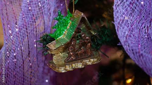 Manger of Jesus in a Christmas tree photo