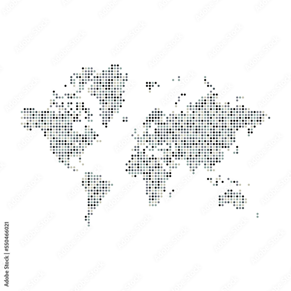 World Map Silhouette Pixelated generative pattern illustration World Map Silhouette Pixelated generative pattern illustration