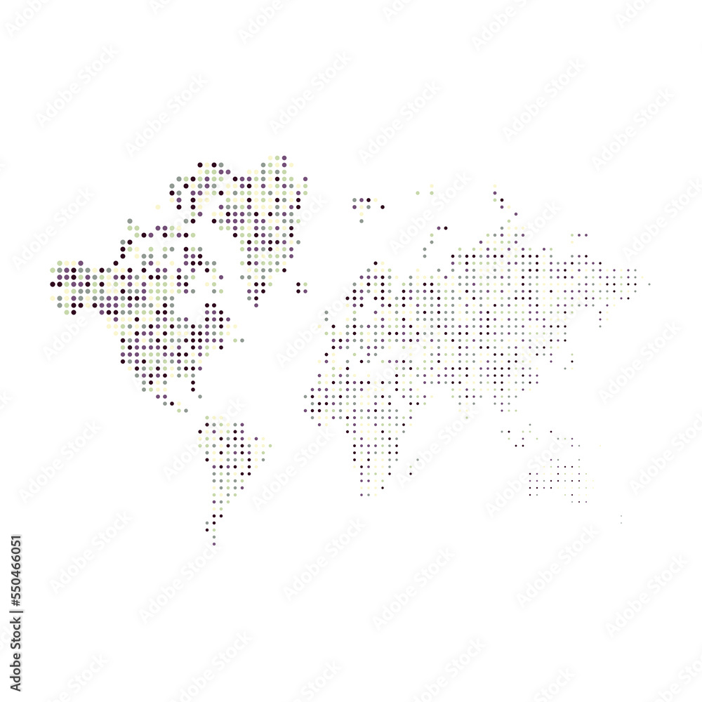 World Map Silhouette Pixelated generative pattern illustration World Map Silhouette Pixelated generative pattern illustration