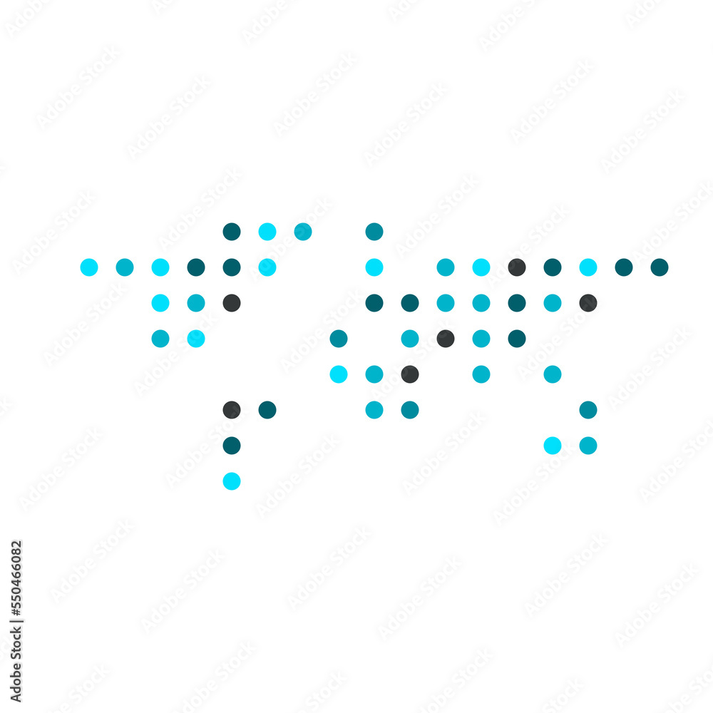 World Map Silhouette Pixelated generative pattern illustration World Map Silhouette Pixelated generative pattern illustration