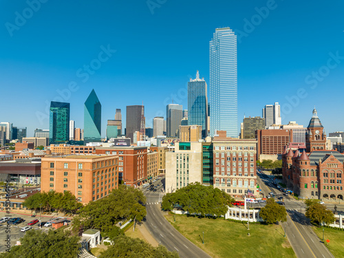 Aerial of Dealey Plaza Downtown Dallas Skyline