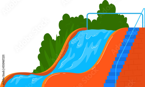 Advertise sign object with marine life, summer aquapark vector illustration. Letters at sign, water park symbol with tropical palm tree