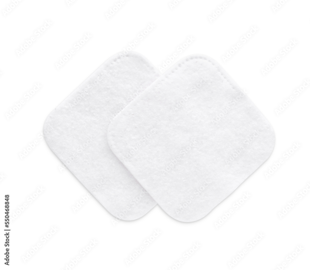 Soft clean cotton pads on white background, top view Soft clean cotton pads on white background, top view