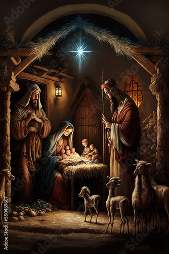 christmas nativity scene with jesus photo