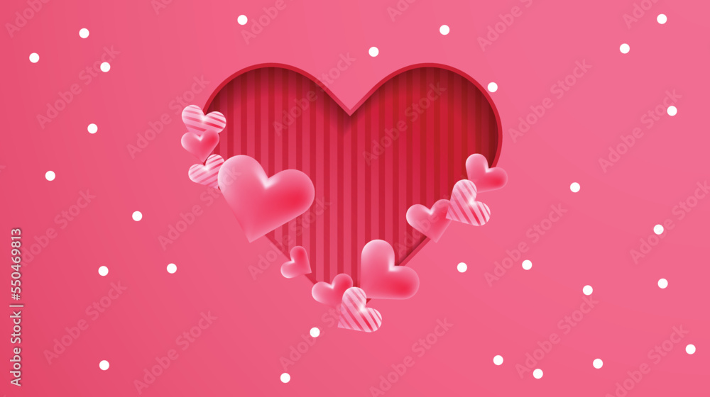 pink background with hearts, Happy valentines day card, Valentines day background with Heart, Valentine Day Gift Card Holiday Love Heart Shape  Vector Illustration,  Valentines 3d background