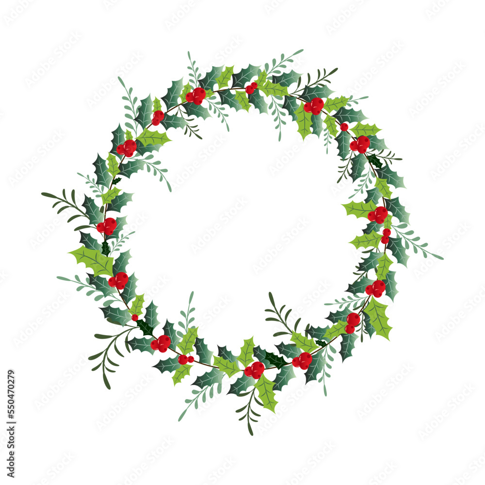 Christmas holiday holly wreath vector illustration graphic