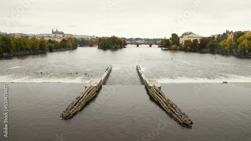 Cityscape and view of Vltava River from the Jirasek Bridge in Prague. photo