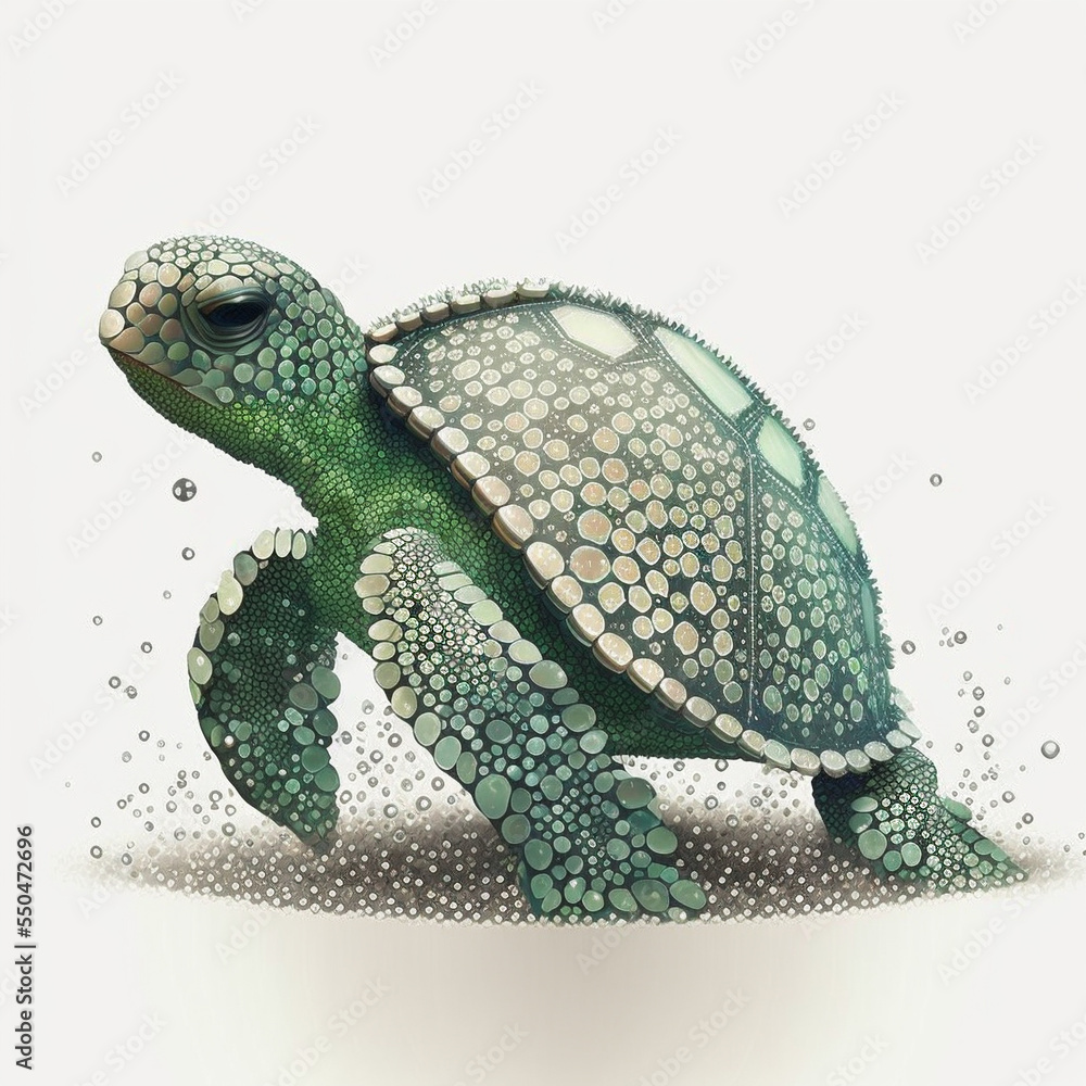 Fototapeta premium Green Turtle Made out of Sequins or Mosaic Tiles. Computer generated image. 
