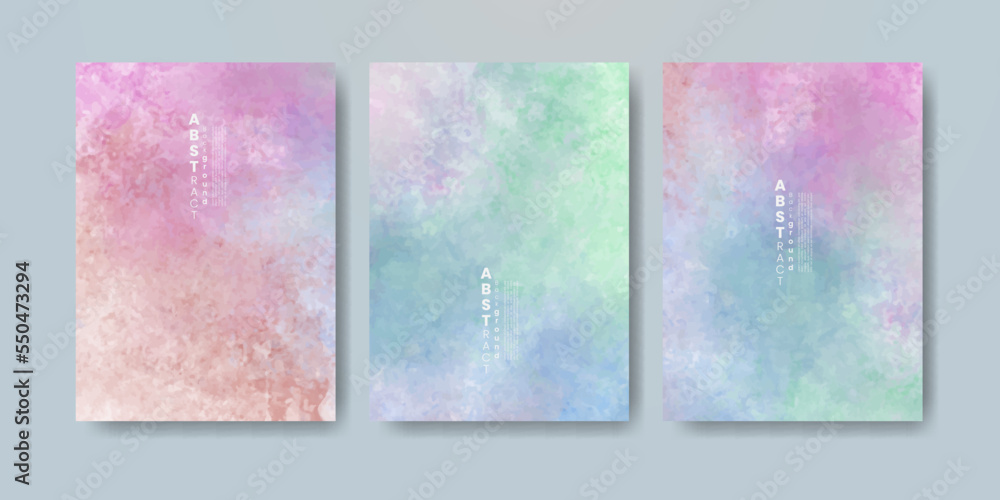 Set of cards with bright colorful vector watercolor background. Design for your date, postcard, banner.